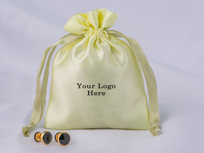 Pack of 100 - Lemon Satin Drawstring Jewelry Bags With Logo in Wholesale & Bulk