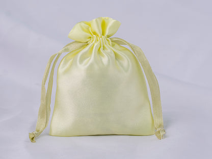 Pack of 100 - Lemon Satin Drawstring Jewelry Bags With Logo in Wholesale & Bulk