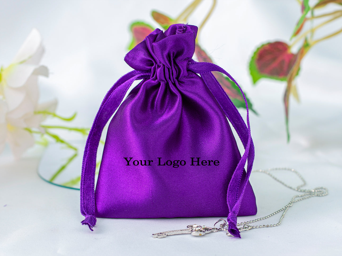 100pcs Satin Drawstring Pouch With Logo in Wholesale, Wedding Favor Bags for Gifting