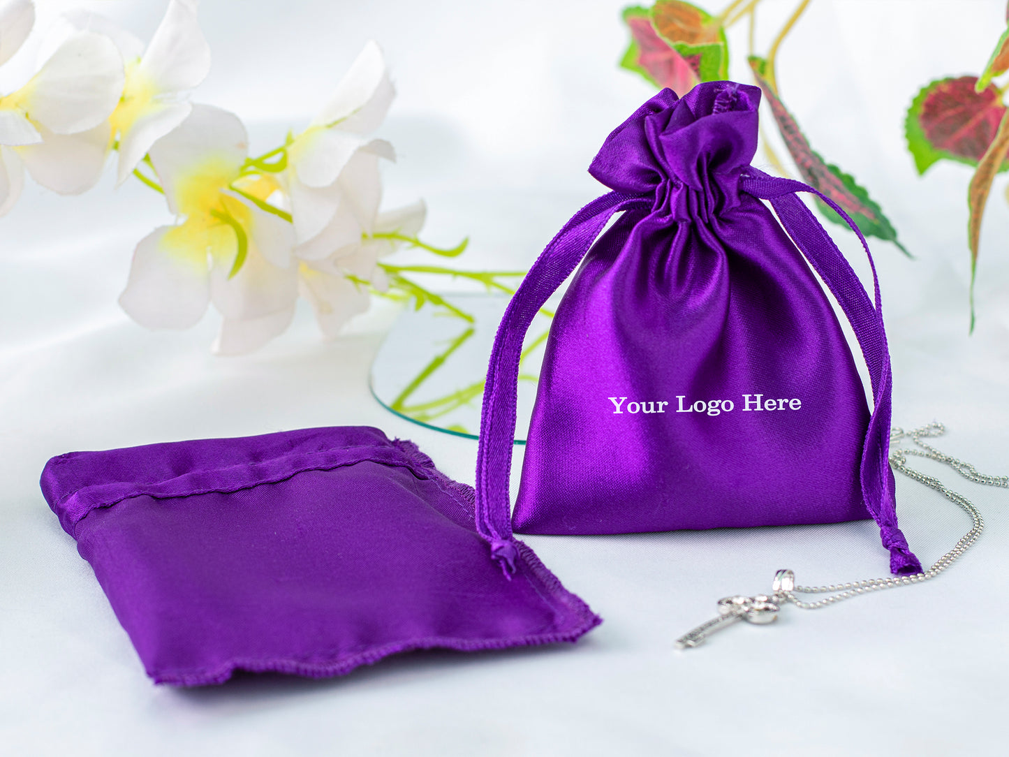 100pcs Satin Drawstring Pouch With Logo in Wholesale, Wedding Favor Bags for Gifting