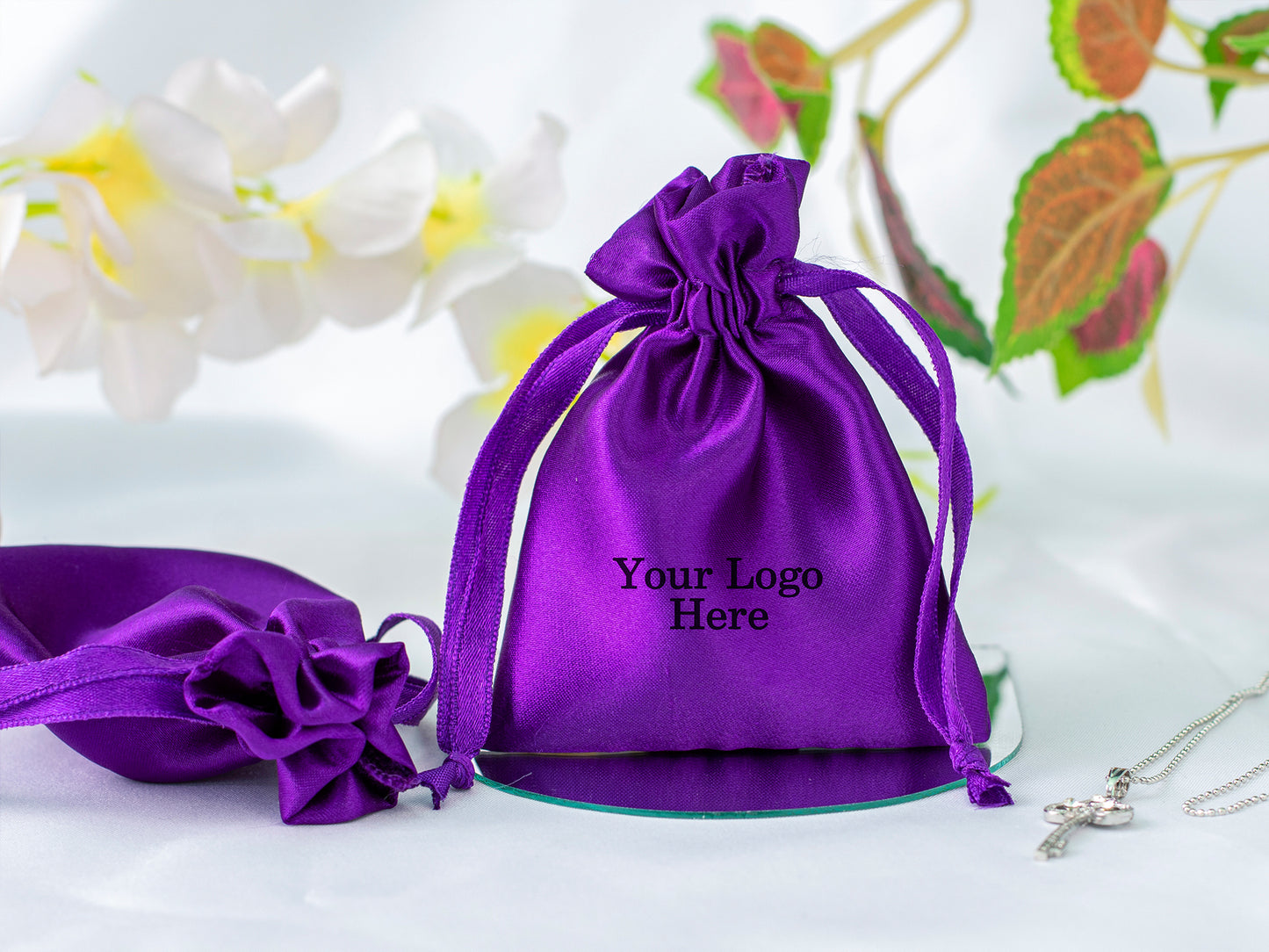 100pcs Satin Drawstring Pouch With Logo in Wholesale, Wedding Favor Bags for Gifting