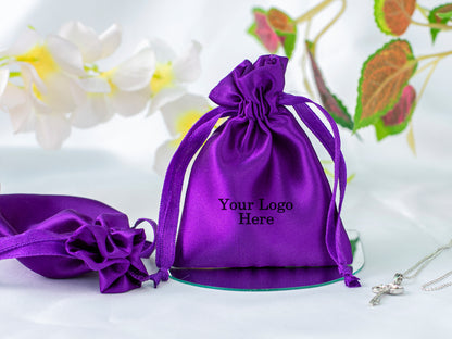 100pcs Satin Drawstring Pouch With Logo in Wholesale, Wedding Favor Bags for Gifting