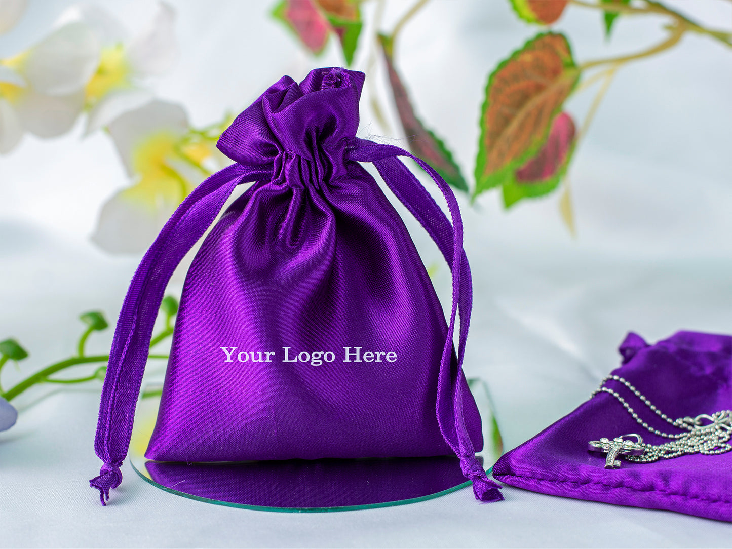100pcs Satin Drawstring Pouch With Logo in Wholesale, Wedding Favor Bags for Gifting