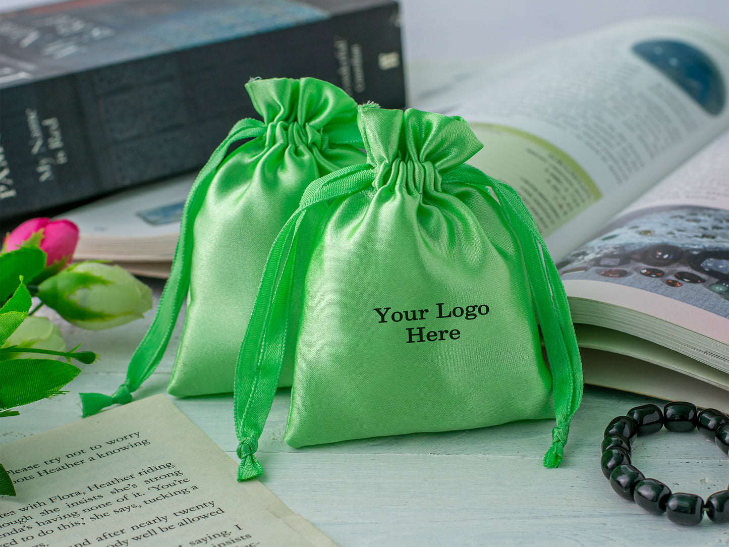 100pcs Custom Satin Drawstring Bags With Logo for Jewelry Packaging