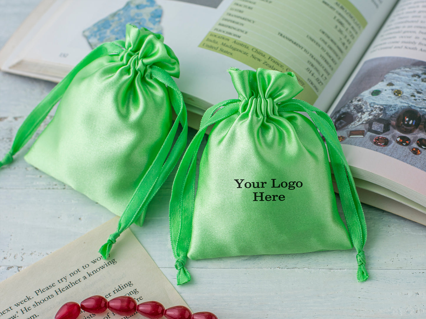 100pcs Custom Satin Drawstring Bags With Logo for Jewelry Packaging