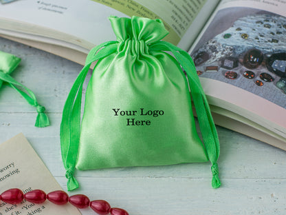 100pcs Custom Satin Drawstring Bags With Logo for Jewelry Packaging