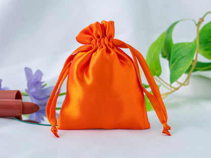Pack of 100 - Orange Satin Drawstring Bags With Logo in Wholesale & Bulk